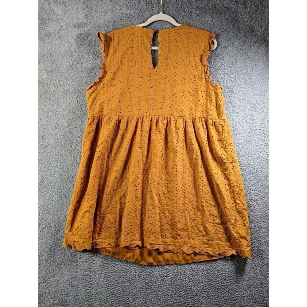 Knox Rose Dress Women XXL Mini Ruffle Sleeve Eyelet V Neck Cotton Mustard Yellow - Picture 2 of 13